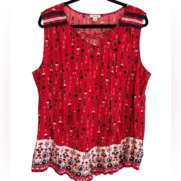 Westport Red, White, and Navy Sleeveless Blouse Size 2X - Picture 1 of 9